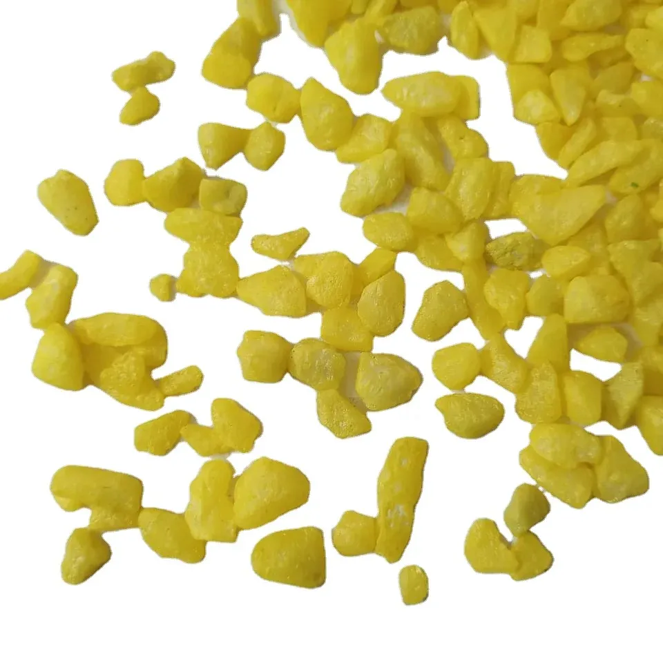 Metallische zitronengelbe Schotter chips Hochwertiger Kies exporte Zitronengelb dekorative Chips Quarzsand beschichteter Kies