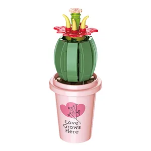 JAKI New Creative Cactus Ball DIY Pot Plants Artificial Eternal Flower Building Blocks Brick Toy Sets For Boys Girls