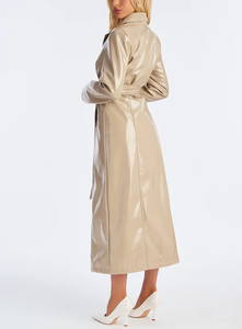 Manteau long <span class=keywords><strong>trench</strong></span> personnalisé pour femme <span class=keywords><strong>en</strong></span> similicuir verni, col <span class=keywords><strong>à</strong></span> revers, <span class=keywords><strong>ceinture</strong></span> intégrée, pour le quotidien, la rue et les soirées - Product Image 6