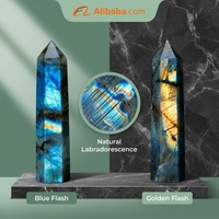 Torre de Cristal de Labradorita Natural con Fuerte Labradorrescencia, Aurora Azul y Destello Dorado, Obelisco
