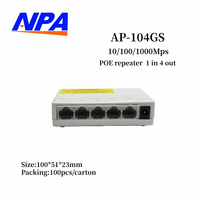 Répéteur/Extenseur PoE Gigabit ANPA AP-104GS 5 Ports 10/100/1000Mbps Plug & Play Empilable IEEE 802.3af/at RJ45 100m pour Caméra IP CCTV