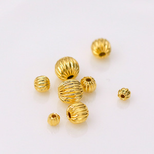18K Gold Plated Round Striped Pumpkin Beads 14K Hollow Watermelon Beads For DIY Bracelets - Product Image 2