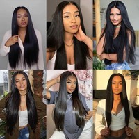 Extensions de cheveux vierges indiennes brutes, vague naturelle droite, partie en U, cheveux humains brésiliens 100% pour femmes noires
