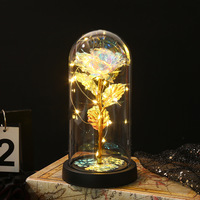 Vente en gros Veilleuse dôme en verre fleur colorée Décoration de bureau romantique pour la Saint-Valentin Ornement floral éternel lumineux