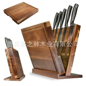 Acacia Wood Magnetic Knife Rack 5 Slot <b>Desktop</b> Knife Storage Kitchen Knife Holder Natural Color - Product Image 2