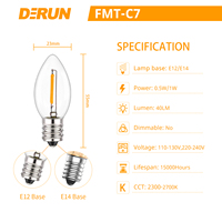 Couverture en verre transparent C7 E12, base de lampe 120V 1W, mini ampoule LED 2700K, lampe de décoration vintage LED, FMT-C7