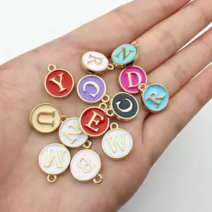 H005 12mm 26pcs/bag Round Enamel Alphabet Charms Color Capital Letter Beads Initial Pendants Alloy Jewelry Making Accessories