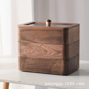 Boîte à fruits secs en bois massif, plateau de rangement multi-compartiments en bois avec couvercle, boîte à noix transparente pour usage domestique - Product Image 3