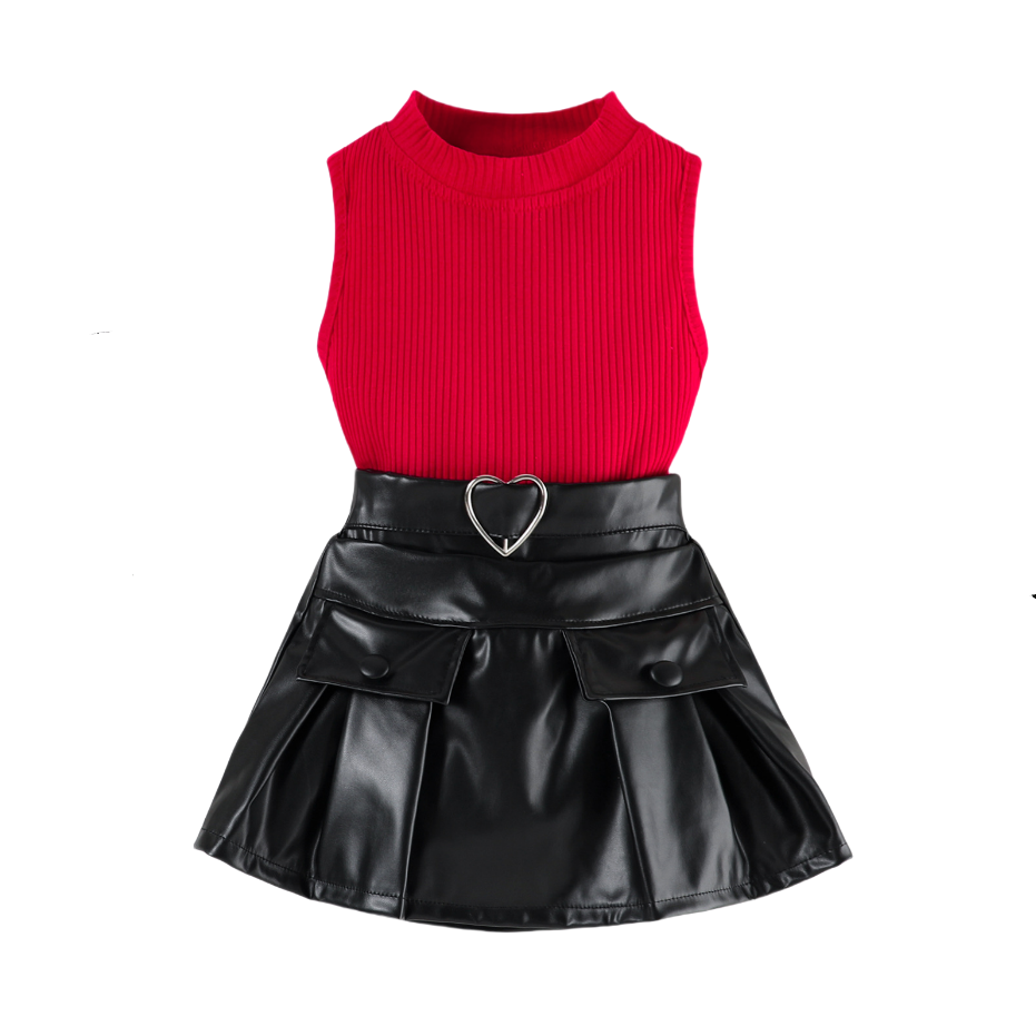 Leather Skirt Red Skirt And Top Combination Skirts Painted Bird