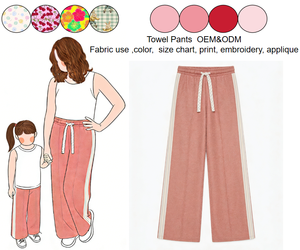 <span class=keywords><strong>Pantaloni</strong></span> a Vita Alta e Gamba Larga per Ragazze, Colore Rosa-Marrone, con Dettaglio a Striscia Laterale e Cordoncino Intrecciato, Comodi per l'Uso Quotidiano - Product Image 1
