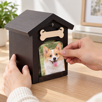 Urne funéraire moderne Zheng Xin en bois en forme de petite maison avec cadre photo pour cendres d'animaux, pour chats et chiens