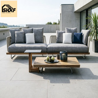 Ensemble de canapés de jardin en rotin tressé moderne, mobilier d'extérieur modulaire sectionnel, table basse, chaise longue, villa, resort, terrasse, cour