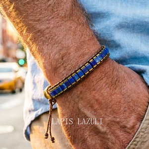Bracciale in Lapislazzuli con Perle a Cubo, Braccialetto Energetico con Pietre Preziose per Uomini e Donne - Product Image 4