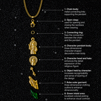 Collier Pendentif Religieux Saint Jude Or Émail Vert Cristal Halo Bijoux Catholiques Vente en Gros Pendentif Saint pour Femme