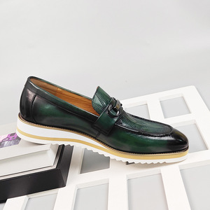 Mocassins en cuir véritable pour hommes, bout rond, à enfiler, décorés d'une boucle, souples, chaussures décontractées toutes saisons - Product Image 5