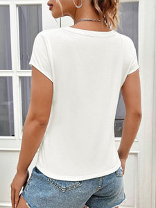 T-shirt <span class=keywords><strong>basique</strong></span> décontracté pour femme, nouvelle collection printemps-été, tendance et polyvalent, haut court pour le quotidien - Product Image 2