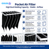 Filtre à air de poche industriel en alliage d'aluminium, 8 sacs, 50-65Pa, joint EVA, faible résistance, pour utilisation dans les systèmes CVC des usines chimiques