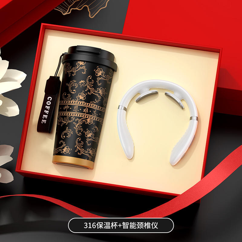 ชุดของขวัญแก้วเก็บความร้อนสแตนเลส 316 สีดำคลาสสิก พร้อมเครื่องนวด [ความเมตตาของคุณครูที่ยากจะลืมเลือน]