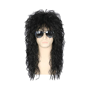 Peluca <span class=keywords><strong>de</strong></span> Cosplay <span class=keywords><strong>de</strong></span> Rocker <span class=keywords><strong>de</strong></span> Heavy Metal Punk <span class=keywords><strong>de</strong></span> los 80 para Hombre, <span class=keywords><strong>Disfraz</strong></span> <span class=keywords><strong>de</strong></span> Halloween con Gorra Ajustable Negra y 120% <span class=keywords><strong>de</strong></span> Densidad - Product Image 1