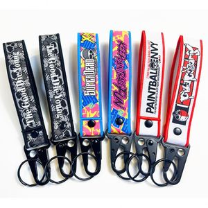 <b>Custom</b> Logo Brand Woven Embroidery Nylon Tag Customized Fabric Car Motorcycle Short Lanyard Keychain Strap <b>Key</b> Holder - Product Image 2