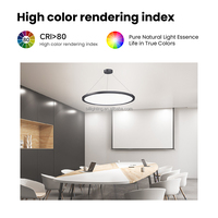 Lampe suspendue linéaire LED moderne Éclairage de plafond Lustre en cercle noir Pendentif en anneau Abat-jour en métal blanc Suspension durable