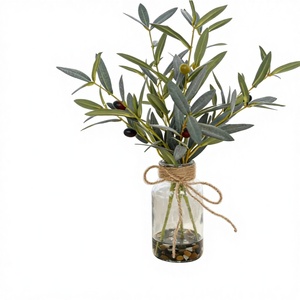 Plante artificielle <span class=keywords><strong>en</strong></span> <span class=keywords><strong>pot</strong></span> avec feuilles d'olivier vertes et fruits, pour décoration de salon, bureau, Noël, maison, lot transfrontalier - Product Image 1
