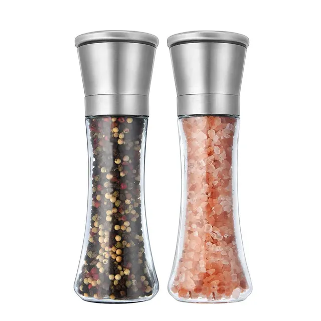 Best Good Sale Stainless Steel Adjustable Ceramic Glass Coarseness Mill for BBQ Party Salt and Pepper Grinder Set 2PCS Gift Pack