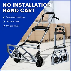 Heavy-Duty 330 Lb Capacity Aluminum Folding Hand Truck/Luggage Cart Black/Silver With Adjustable Handle Folding Away Wheels