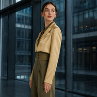 Blazer court en satin pour femme, effet deux pièces, à bouton unique, manches longues, veste courte, idéal pour le bureau et les trajets quotidiens