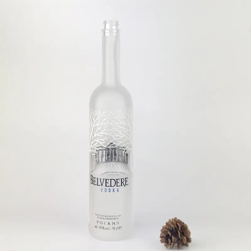 Garrafa de vidro redonda com tampa, garrafa de vidro personalizada vazia 700ml vodka álcool bebidas uísque