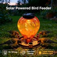 Mangeoire à oiseaux suspendue à énergie solaire, mangeoire et abreuvoir à oiseaux en métal pour l'extérieur, double usage, décoration de jardin et de pelouse, lumière