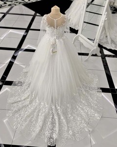 Elegante abito da ragazza con fiore in pizzo bianco per matrimonio in <span class=keywords><strong>Tulle</strong></span> a manica lunga lunghezza pavimento per bambini prima comunione spettacolo <span class=keywords><strong>di</strong></span> compleanno abito da ballo - Product Image 3