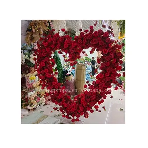 Hot Sales Künstlicher Blumen bogen für Hochzeit Rote Rose Blume Hochzeits bogen Herzform Bogen Blumen arrangement