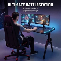 Bureau de jeu AOR LS-T1 avec éclairage RGB, porte-gobelet, plateau pour écouteurs, surface en bois, livré avec emballage