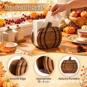 Wooden Pumpkin Tissue Holder Brown Solid Wood <b>Desktop</b> Napkin <b>Stand</b> Autumn Decor Party Use - Product Image 1