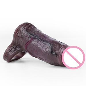 ปลอกอวัยวะเพศชายแบบซิลิโคน OS-AHJ5025 รุ่น Realistic Penis Enlargement สีดำ แบบกลวง ใช้ซ้ำได้ ของเล่นทางเพศสำหรับคู่รัก ช่วยชะลอการหลั่ง - Product Image 2