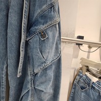 Nouveau Pantalon Cargo Plissé Ample et Décontracté pour Femme, Taille Élastiquée, Coupe Large, Chic et Quotidien, Bleu Délavé, Collection Automne 2026 – Vente en Gros