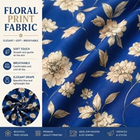 Kain Rayon Cetak Bunga Elegan Bahan Viscose Lembut dan Mengalir Desain Bunga Latar Belakang Biru untuk Pakaian Wanita.