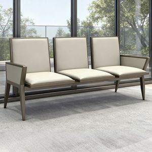 Banco de Espera Portátil de 3 Plazas, Estilo Moderno de Mediados de Siglo, Estructura Metálica, Tapicería Beige, Mueble Comercial Resistente para Oficina - Product Image 5