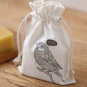 Takı hediye için saç kurutma makinesi ambalaj yüksek kaliteli pamuk kanvas baskılı İpli çanta torbalar özel logo ile