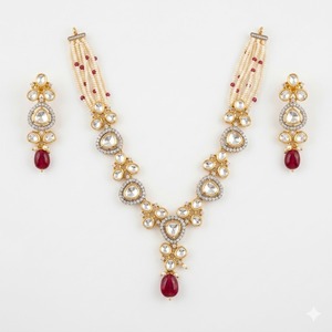 Elegant 925 Silver <b>Ruby</b> Pearl <b>Necklace</b> Set Designer Bridal Jewelry Traditional Earrings for Women Collection - Product Image 1