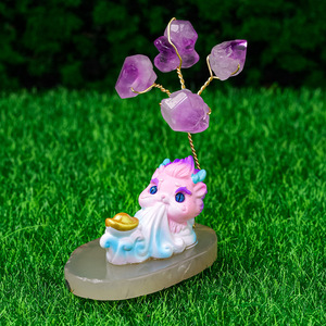 GEM Décoration d'arbre en cristal porte-bonheur Dragonet Base Cristal naturel Pierre concassée Vie Améthyste Décoration d'arbre - Product Image 3