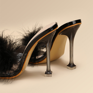 New High-heeled Fashion Fluffy Transparent Heel Catwalk Outdoor High-heeled Women's <b>slippers</b> - Product Image 3