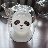 Tasse à boire Panda de dessin animé mignon Tasse à café en verre à double isolation