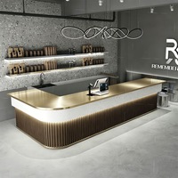 Comptoir de réception commercial personnalisé en bois massif et contreplaqué avec logo pour boulangerie, café, pâtisserie