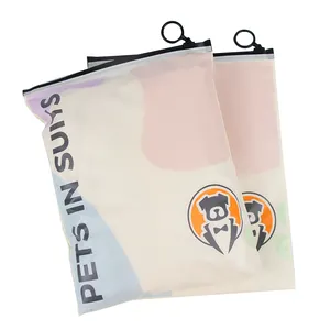 Custom Printing Logo CPE Frosted Resealable Pull Ring Zipper Waterproof Plastic Packaging Zip Lock Bags For Clothing