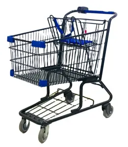 MOQ 50 PCS 100L American Style Grocery Store Shopping Cart With CAD Coin Lock Systems
