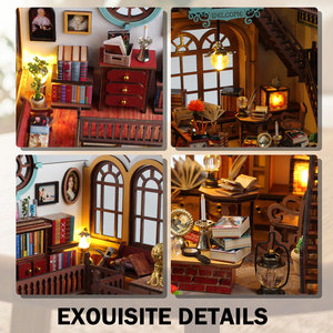 Kit <span class=keywords><strong>de</strong></span> maison miniature bibliothèque magique vintage avec lumière LED, modèle artisanal en bois fait main pour la décoration intérieure des adultes - Product Image 4
