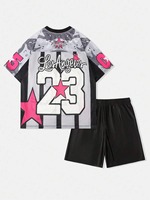 Ensemble de survêtement en maille pour femmes, style hip-hop, avec lettres et numéros personnalisés imprimés, maillot à manches courtes et short, tenue décontractée d'été, streetwear