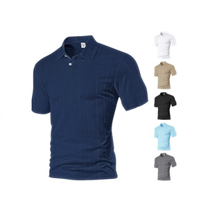Nueva ropa de hombre transfronteriza, estilo europeo y americano, camiseta de verano delgada de color liso, manga corta, 100% poliéster, imitación lino, talla pequeña - Product Image 2